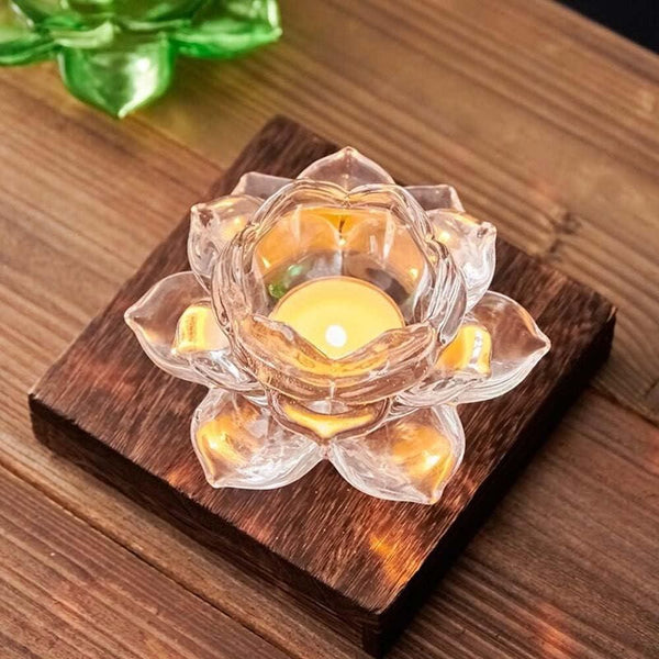 Glass Lotus Flower Tea Light Candle Holder Set